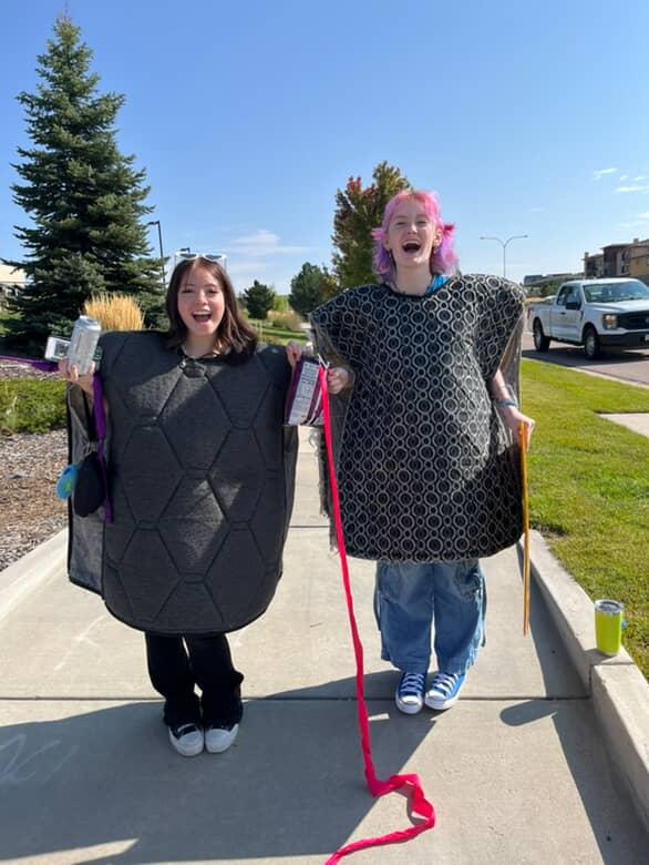 Seniors Ginessa Thomas and Jaidyn Ritchie promoting mattress fundraiser. Photo courtesy of Ava Smith.
