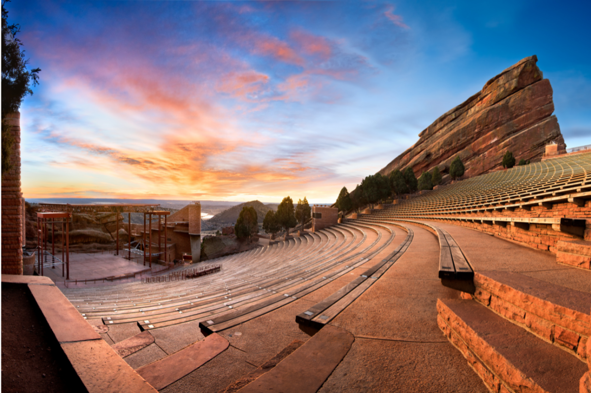 Photo of Red Rocks Ampitheater in Morison, Colorado. Phot from Canva.com.