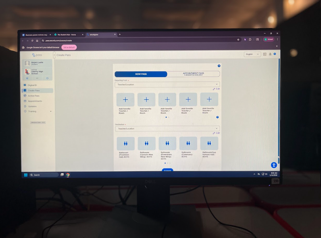The Securly website students use to request a hall pass. Photo by Aspen Laslie. 