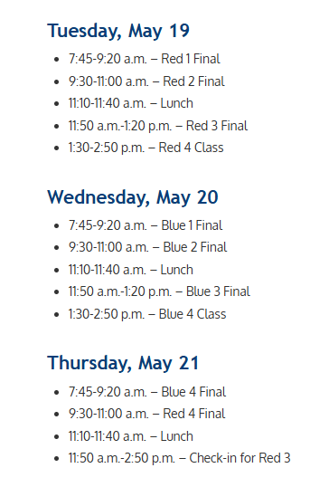 Liberty finals schedule. Photo from the Liberty High School website. 