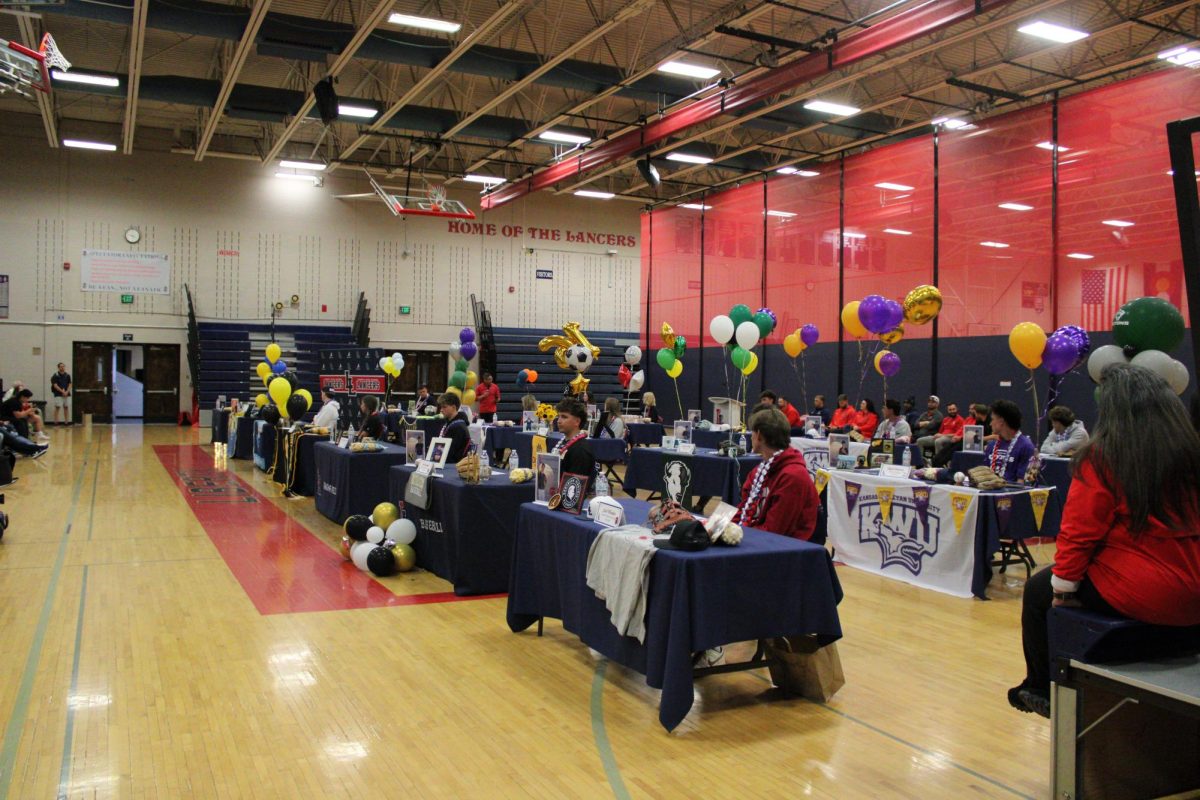 The athletic signing day tables. Photo by Isabella Howard. 